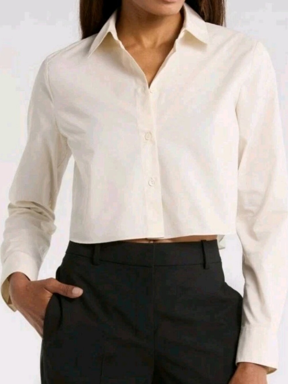 Theory Size XL Eggshell Crop Poplin Long Sleeve Button-Up Shirt Msrp $325